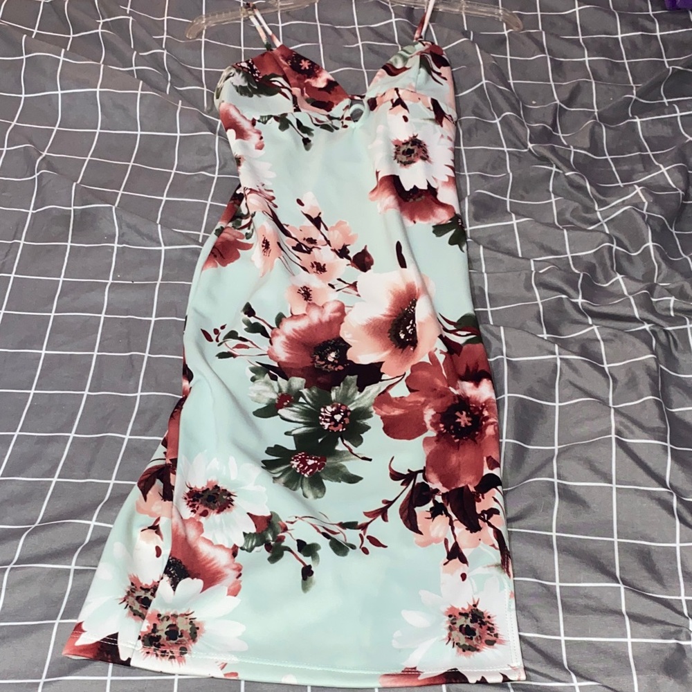 Fashion Nova Floral Mini Dress - Pink and Green